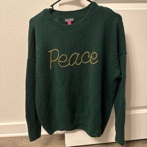 Vince Camuto Green Sweater with Gold Peace Embroidery